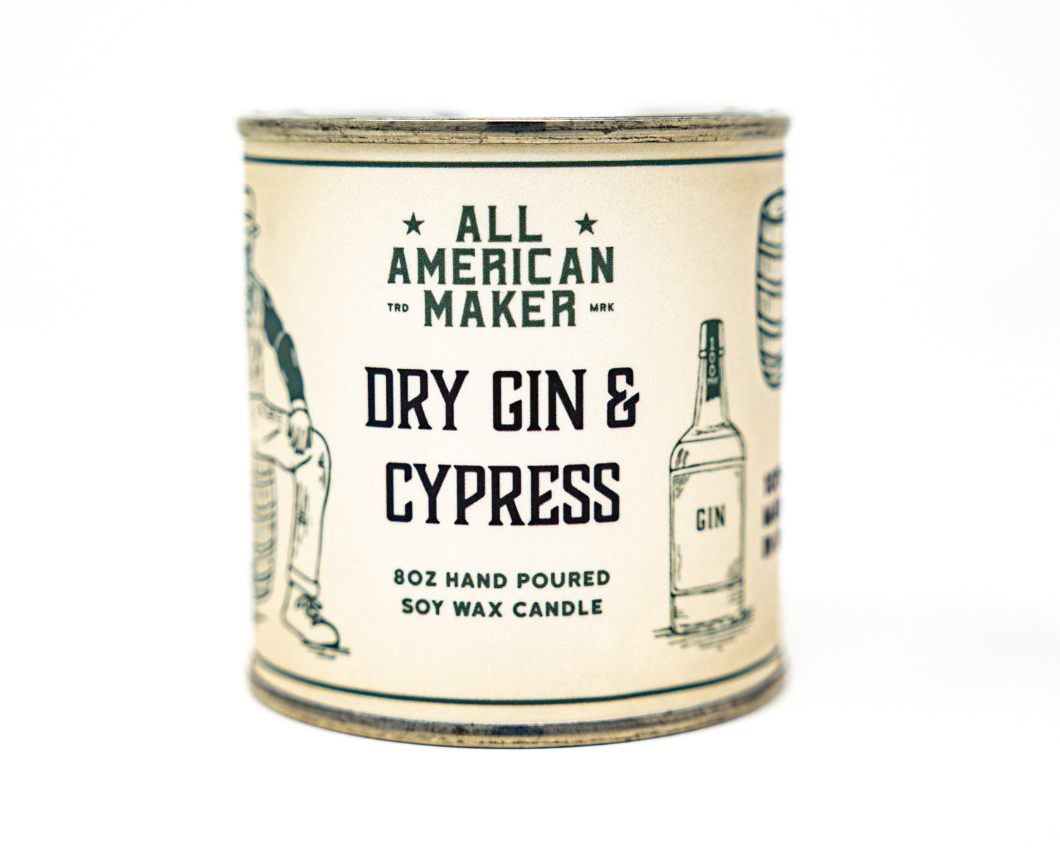 Front view of the Dry Gin & Cypress All American Maker Candle