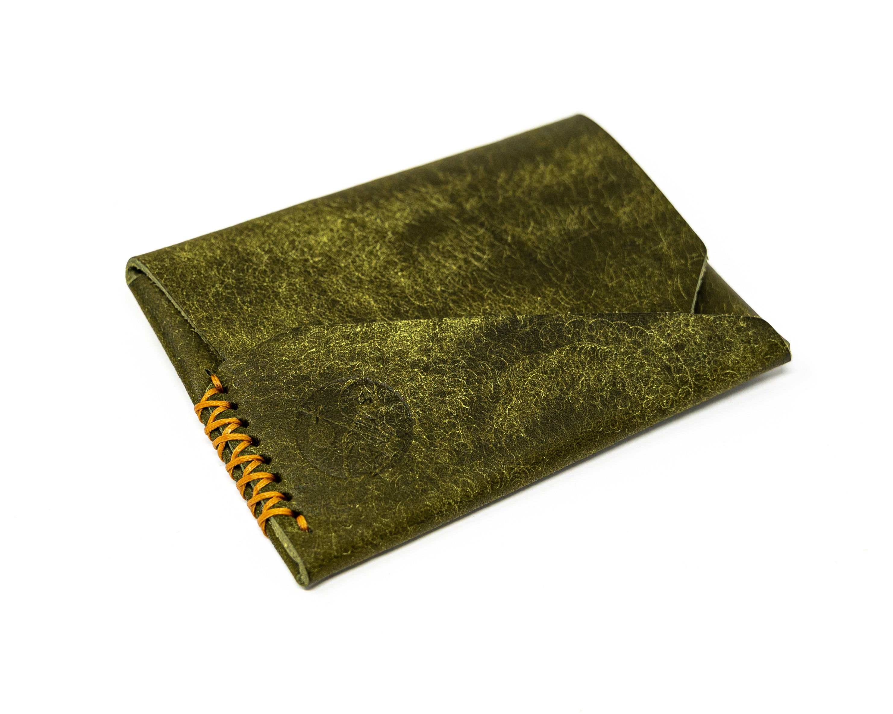 Carry Commission / Open Sea Leather Gun Deck Mini in olive front sideways view on white background