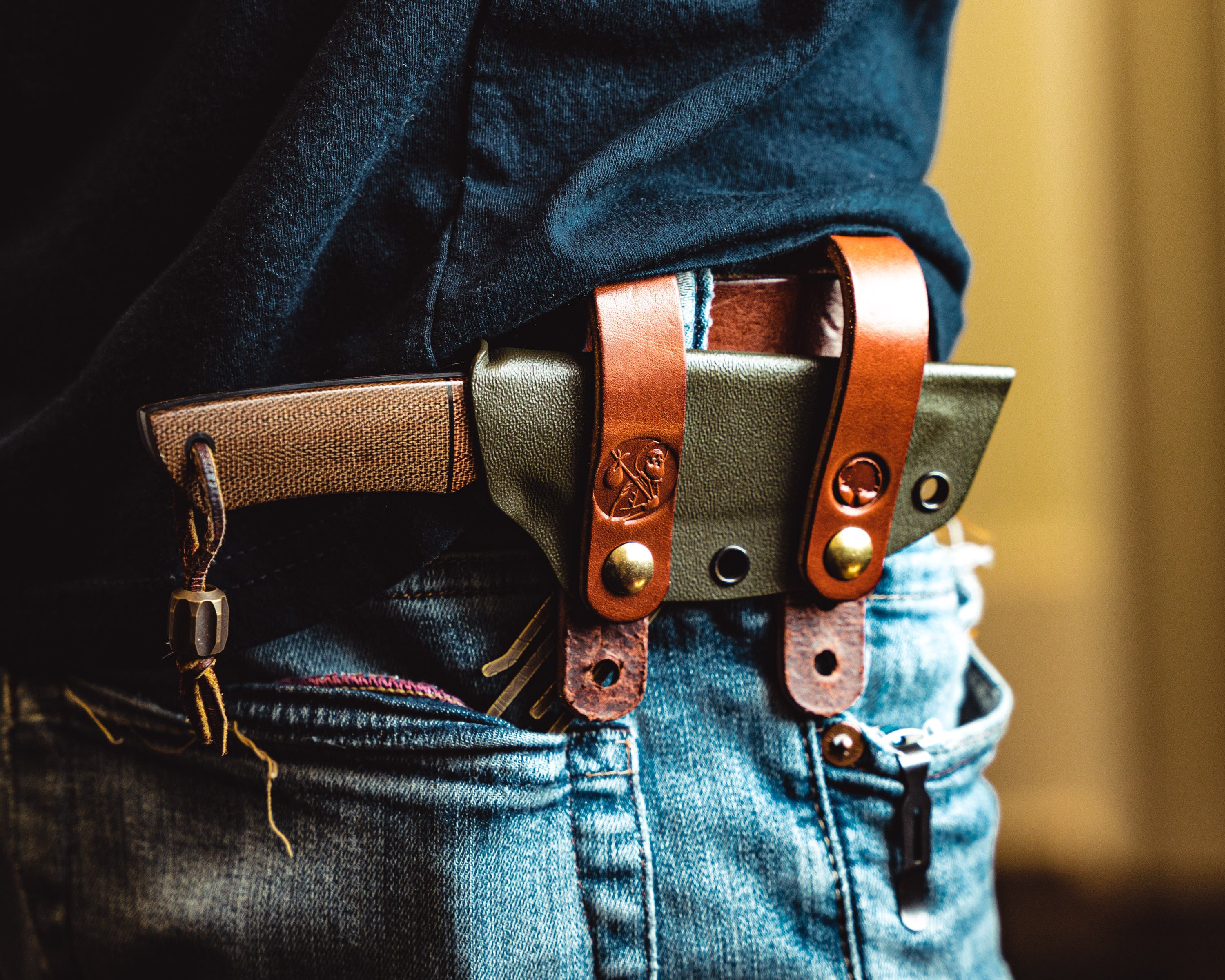 Carry Commission / Redeemed Creations Scout Straps attached to knife sheath attached to belt