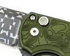 Pro-Tech Malibu Damascus Green Topo Close Up View Of Handle & Blade