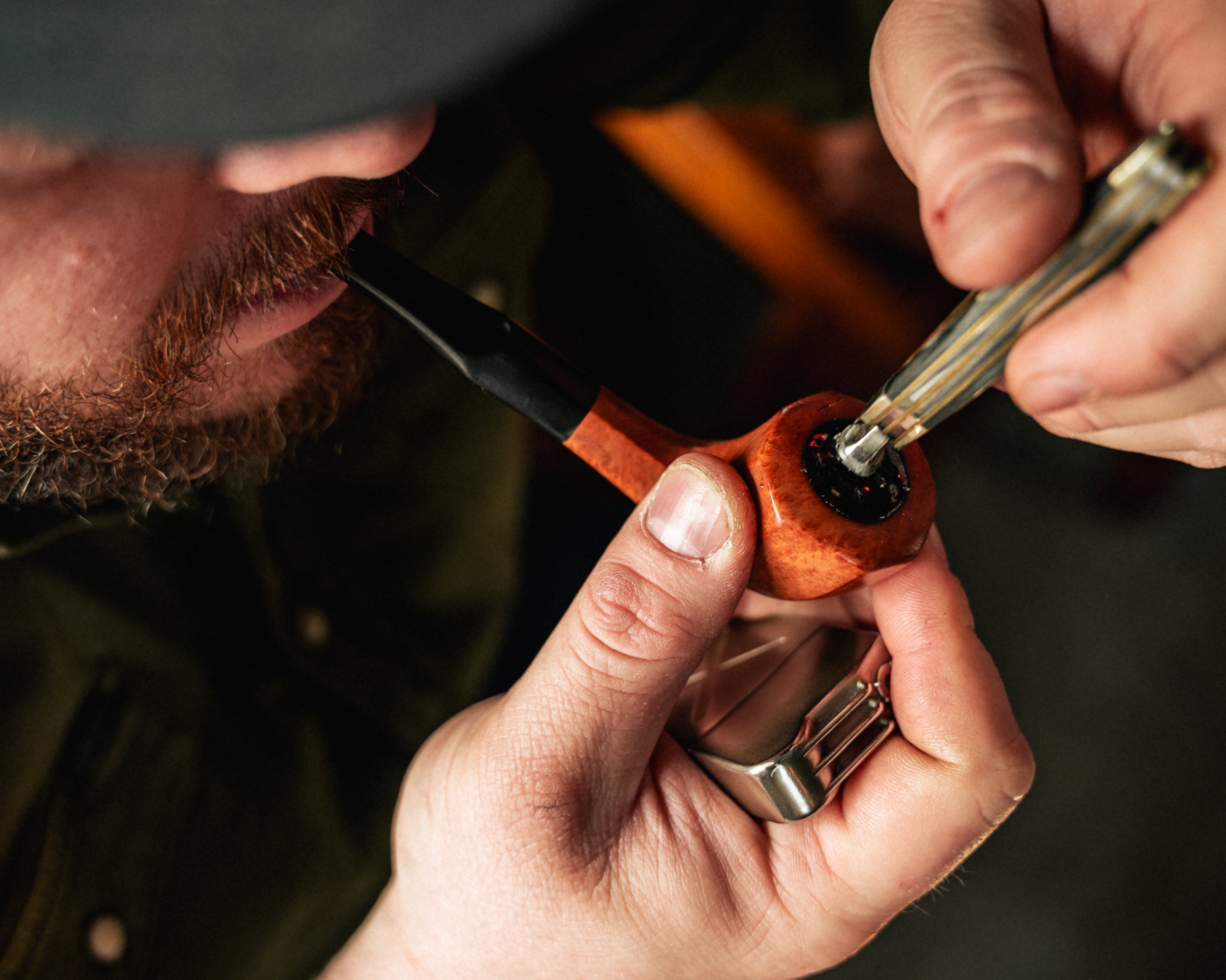 Clay Metalworks Briar Smoking Pipe — Vulcanite Stem, Natural Finish