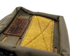 Left front view of Bum Bag in green and tan color way with leather patch logo