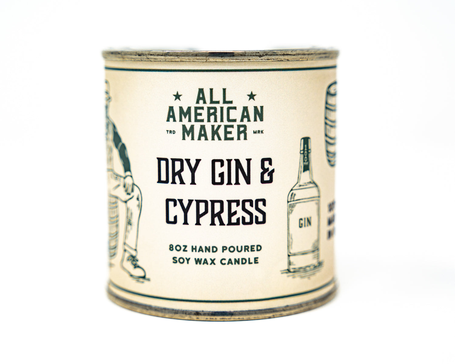 Front view of the Dry Gin &amp; Cypress All American Maker Candle