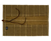 Overhead view of open PNW Bushcraft Maple Waxed Canvas Knife Roll in Tan on a white background.