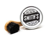 Smith's Leather Balm 4oz Tin with Smith's Leather Balm Horse Hair Dauber Brush on white background.