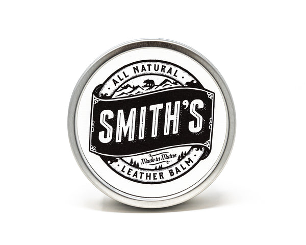 Top of Smith's Leather Balm 4oz Tin on white background.