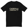 Front side of black Carry Commission T-shirt sporting the lettering and man holding bindle on shoulder.