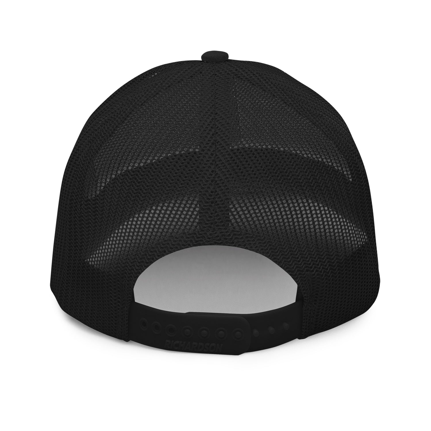 Back view of black trucker cap