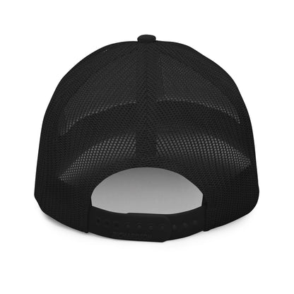 Back view of black trucker cap